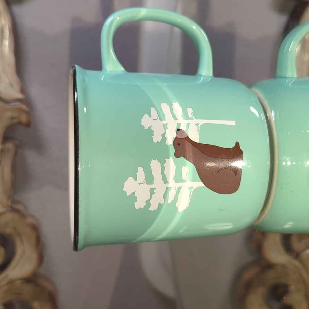 David's Tea Bear Trees on a turquoise Coffee Mug